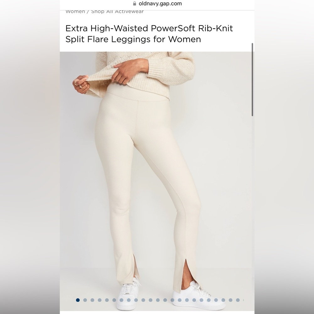 Cream colored rubbed leggings split hem flare